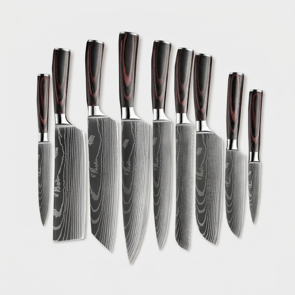 OMEGA Ripple Series – 9-Piece Damascus Knife Set