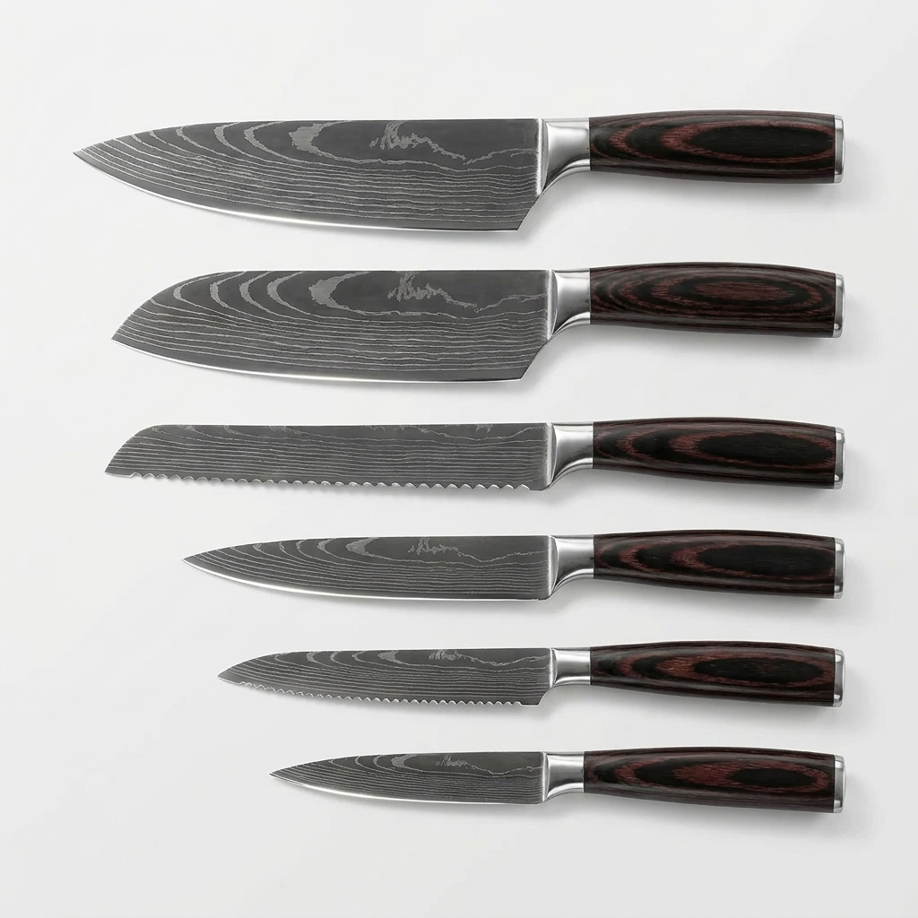 OMEGA Ripple Series – 7-Piece Damascus Knife Set