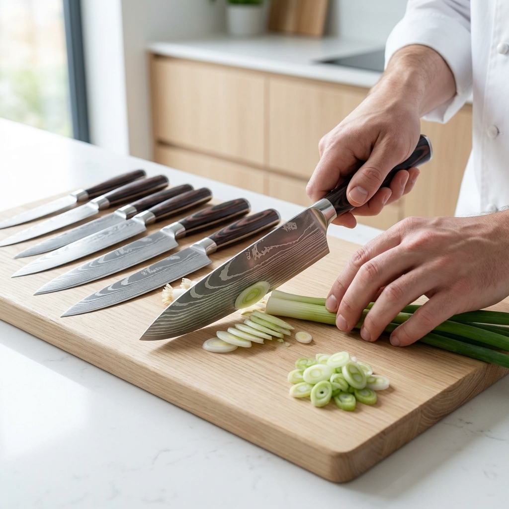 OMEGA Ripple Series – 9-Piece Damascus Knife Set